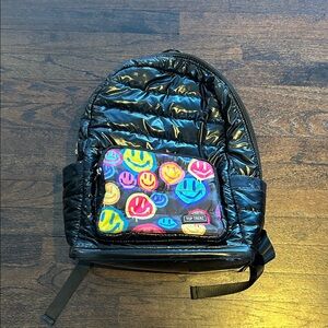 Top Trendz Girls Black Backpack with Colorful Smiley Faces
